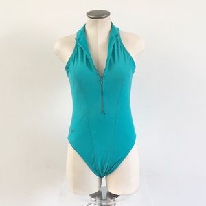 Vintage 1980s Teal Speedo Zip Front One Piece